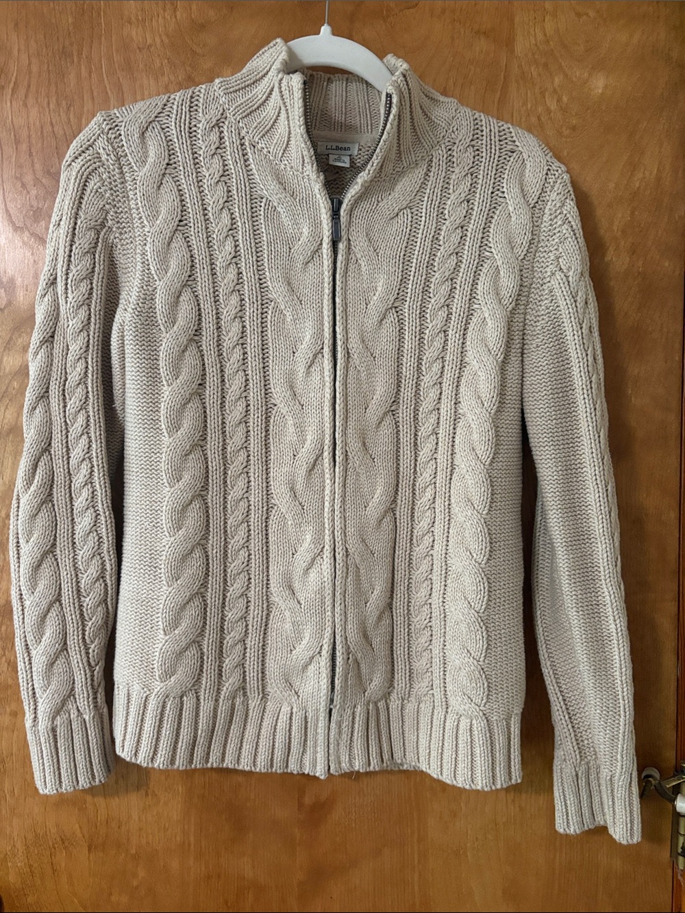 L.L. Bean Women’s Cream Cable Zip-Front Sweater